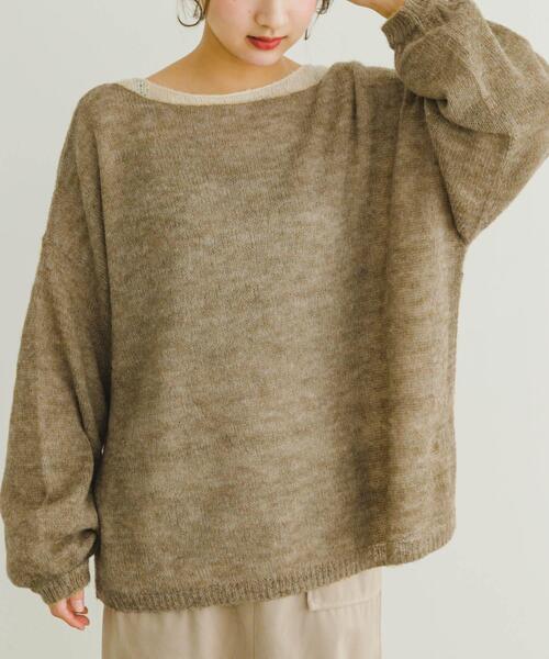 ITEMS URBANRESEARCH（アイテムズ アーバンリサーチ）の「モヘアタッチシアーニットプルオーバー（ニット/セーター・レディース・グレー/オフホワイト/ブラウン系その他/オレンジ・FREE）」の4枚目の写真