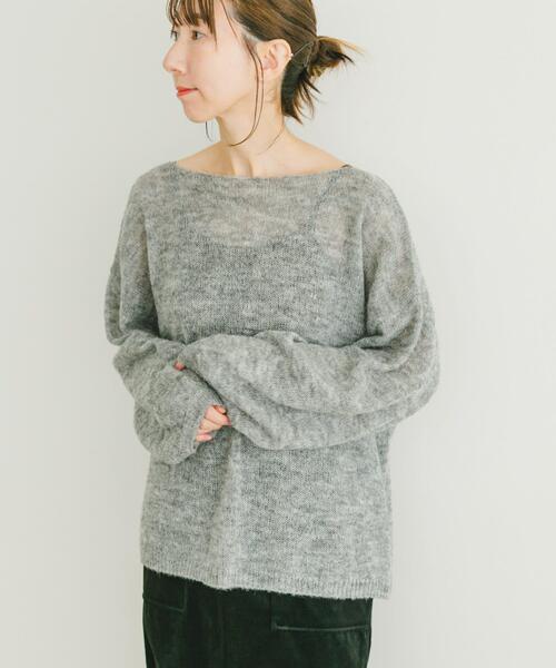 ITEMS URBANRESEARCH（アイテムズ アーバンリサーチ）の「モヘアタッチシアーニットプルオーバー（ニット/セーター・レディース・グレー/オフホワイト/ブラウン系その他/オレンジ・FREE）」の5枚目の写真