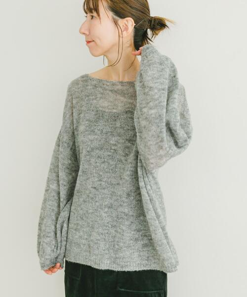 ITEMS URBANRESEARCH（アイテムズ アーバンリサーチ）の「モヘアタッチシアーニットプルオーバー（ニット/セーター・レディース・グレー/オフホワイト/ブラウン系その他/オレンジ・FREE）」の6枚目の写真