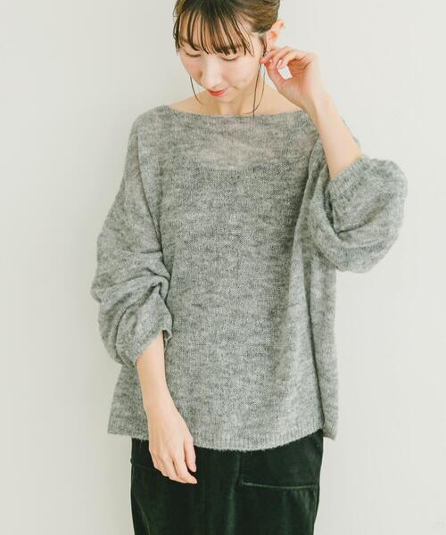 ITEMS URBANRESEARCH（アイテムズ アーバンリサーチ）の「モヘアタッチシアーニットプルオーバー（ニット/セーター・レディース・グレー/オフホワイト/ブラウン系その他/オレンジ・FREE）」の8枚目の写真