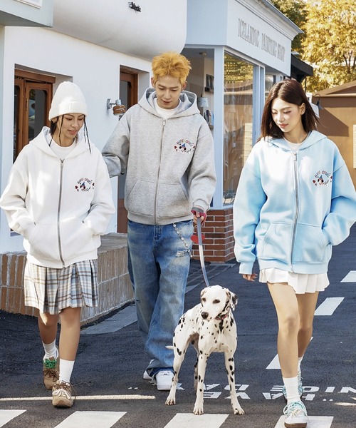 ゆりんご　すのチル　チェック柄　パーカー2点セット　 Man 刺繍ジップアップパーカー オーバーサイズ ユニセックス HC25S1TP13