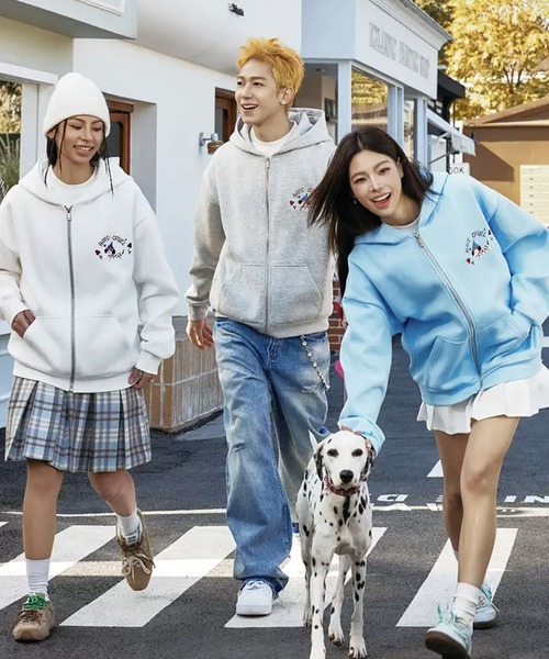 刺繍ジップアップパーカー オーバーサイズ ユニセックス HC25S1TP13