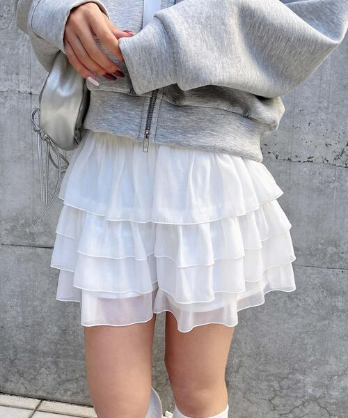 INGNI（イング）の「シアーフリルミニスカパン（スカート・レディース・ブラック/オフホワイト・FREE）」の4枚目の写真