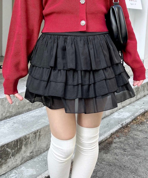 INGNI（イング）の「シアーフリルミニスカパン（スカート・レディース・ブラック/オフホワイト・FREE）」の10枚目の写真