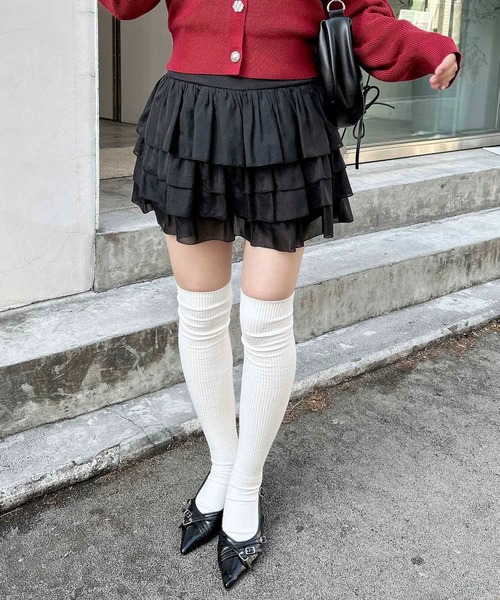 INGNI（イング）の「シアーフリルミニスカパン（スカート・レディース・ブラック/オフホワイト・FREE）」の11枚目の写真