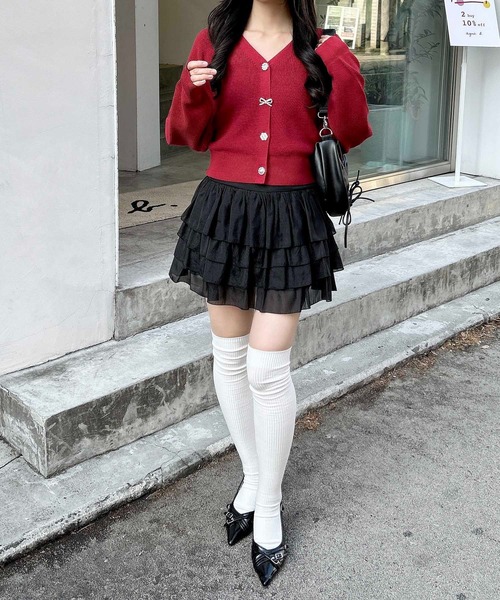 INGNI（イング）の「シアーフリルミニスカパン（スカート・レディース・ブラック/オフホワイト・FREE）」の12枚目の写真