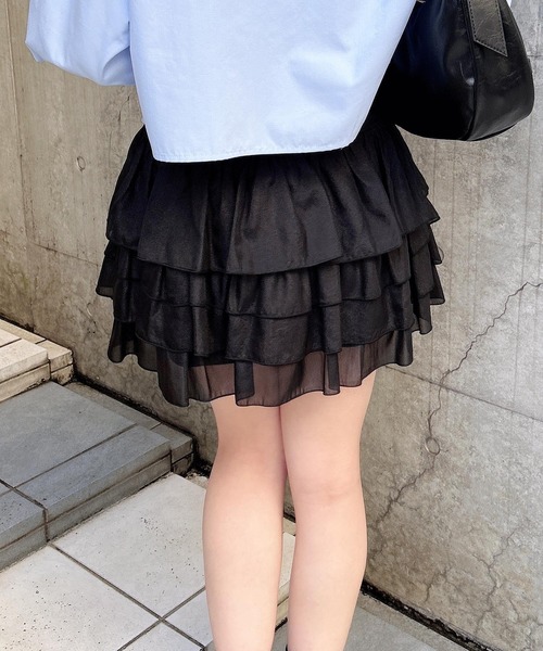 INGNI（イング）の「シアーフリルミニスカパン（スカート・レディース・ブラック/オフホワイト・FREE）」の15枚目の写真