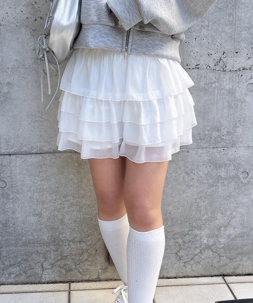 INGNI（イング）の「シアーフリルミニスカパン（スカート・レディース・ブラック/オフホワイト・FREE）」の5枚目の写真