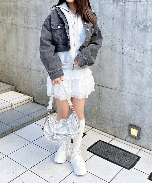 INGNI（イング）の「シアーフリルミニスカパン（スカート・レディース・ブラック/オフホワイト・FREE）」の6枚目の写真