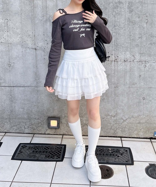 INGNI（イング）の「シアーフリルミニスカパン（スカート・レディース・ブラック/オフホワイト・FREE）」の7枚目の写真