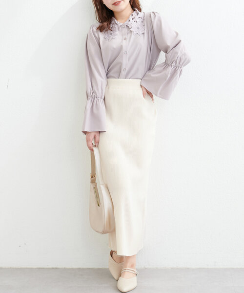 natural couture（ナチュラルクチュール）の「Web限定 /【プチナチュ】スリット入り細リブニットタイトスカート（スカート・レディース・ブラック/グレー/アイボリー・SMALL/MEDIUM/LARGE）」の7枚目の写真