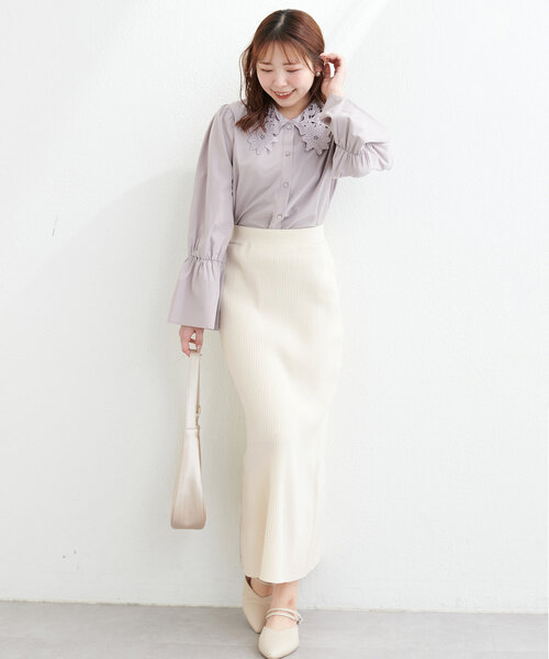 natural couture（ナチュラルクチュール）の「Web限定 /【プチナチュ】スリット入り細リブニットタイトスカート（スカート・レディース・ブラック/グレー/アイボリー・SMALL/MEDIUM/LARGE）」の8枚目の写真