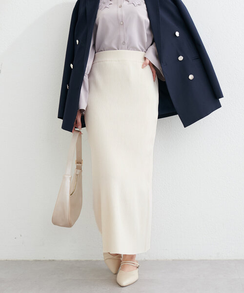 natural couture（ナチュラルクチュール）の「Web限定 /【プチナチュ】スリット入り細リブニットタイトスカート（スカート・レディース・ブラック/グレー/アイボリー・SMALL/MEDIUM/LARGE）」の9枚目の写真