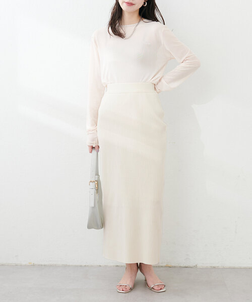 natural couture（ナチュラルクチュール）の「Web限定 /【プチナチュ】スリット入り細リブニットタイトスカート（スカート・レディース・ブラック/グレー/アイボリー・SMALL/MEDIUM/LARGE）」の14枚目の写真