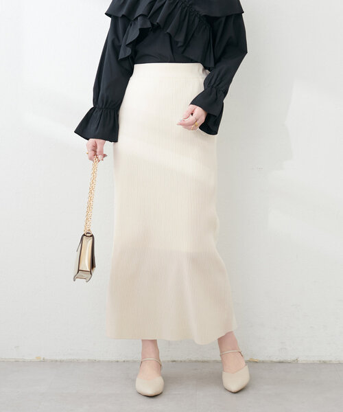 natural couture（ナチュラルクチュール）の「Web限定 /【プチナチュ】スリット入り細リブニットタイトスカート（スカート・レディース・ブラック/グレー/アイボリー・SMALL/MEDIUM/LARGE）」の18枚目の写真