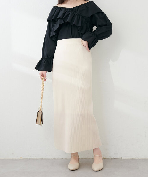 natural couture（ナチュラルクチュール）の「Web限定 /【プチナチュ】スリット入り細リブニットタイトスカート（スカート・レディース・ブラック/グレー/アイボリー・SMALL/MEDIUM/LARGE）」の19枚目の写真