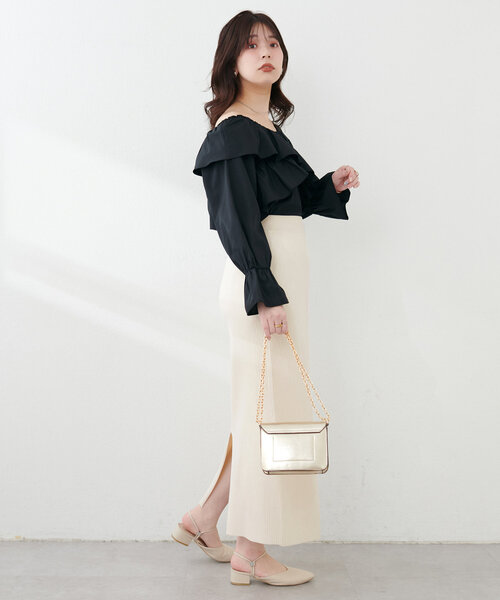 natural couture（ナチュラルクチュール）の「Web限定 /【プチナチュ】スリット入り細リブニットタイトスカート（スカート・レディース・ブラック/グレー/アイボリー・SMALL/MEDIUM/LARGE）」の20枚目の写真