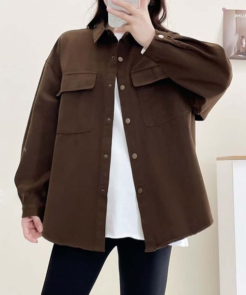 aimoha(アイモハ)の「ポケットデザインオーバーシャツ(シャツ/ブラウス・レディース・グリーン/ライトベージュ/チョコ・FREE)」の8枚目の写真