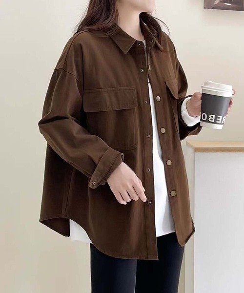 aimoha(アイモハ)の「ポケットデザインオーバーシャツ(シャツ/ブラウス・レディース・グリーン/ライトベージュ/チョコ・FREE)」の9枚目の写真