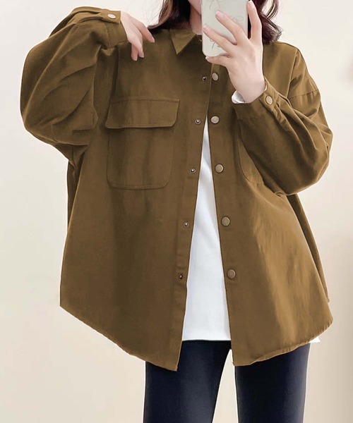 aimoha(アイモハ)の「ポケットデザインオーバーシャツ(シャツ/ブラウス・レディース・グリーン/ライトベージュ/チョコ・FREE)」の10枚目の写真