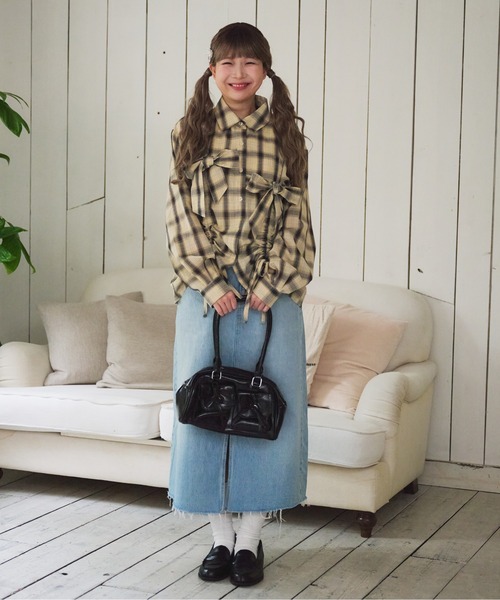 kutir（クティール）の「【kutir 7th anniversary】アソートチェックドロストリボンシャツ（シャツ/ブラウス・レディース・ボルドー/ネイビー/ベージュ・FREE）」の7枚目の写真