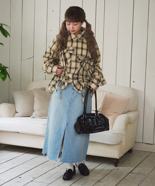 kutir（クティール）の「【kutir 7th anniversary】アソートチェックドロストリボンシャツ（シャツ/ブラウス・レディース・ボルドー/ネイビー/ベージュ・FREE）」の8枚目の写真