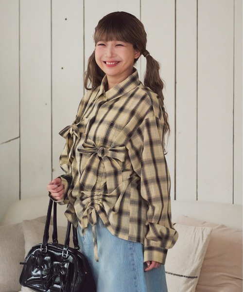 kutir（クティール）の「【kutir 7th anniversary】アソートチェックドロストリボンシャツ（シャツ/ブラウス・レディース・ボルドー/ネイビー/ベージュ・FREE）」の5枚目の写真