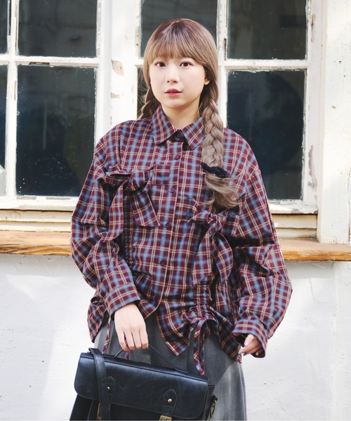 kutir（クティール）の「【kutir 7th anniversary】アソートチェックドロストリボンシャツ（シャツ/ブラウス・レディース・ボルドー/ネイビー/ベージュ・FREE）」の21枚目の写真