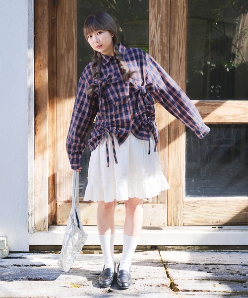 kutir（クティール）の「【kutir 7th anniversary】アソートチェックドロストリボンシャツ（シャツ/ブラウス・レディース・ボルドー/ネイビー/ベージュ・FREE）」の16枚目の写真