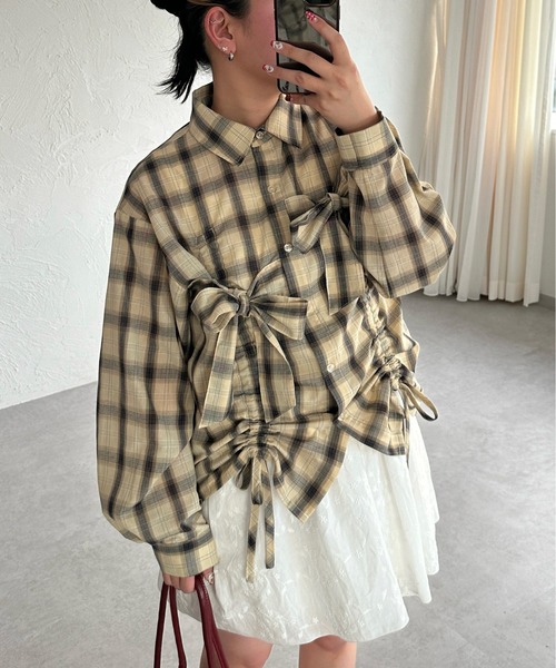 kutir 7th anniversary】アソートチェックドロストリボンシャツ