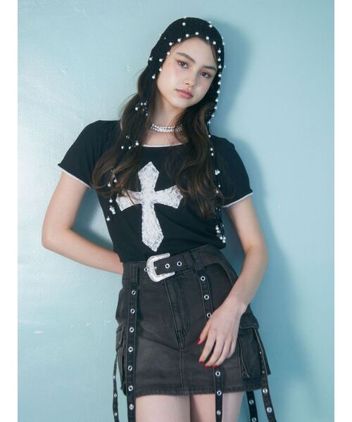 セール】クロスレースドッキングTシャツ（Tシャツ/カットソー