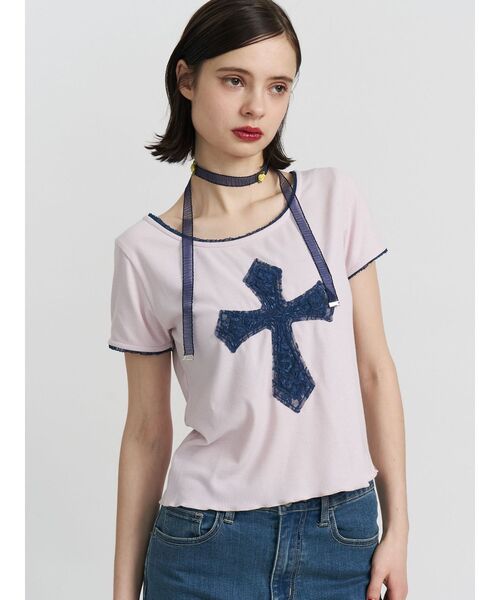 独特の上品 セール】クロスレースドッキングTシャツ（Tシャツ/カットソー トップス