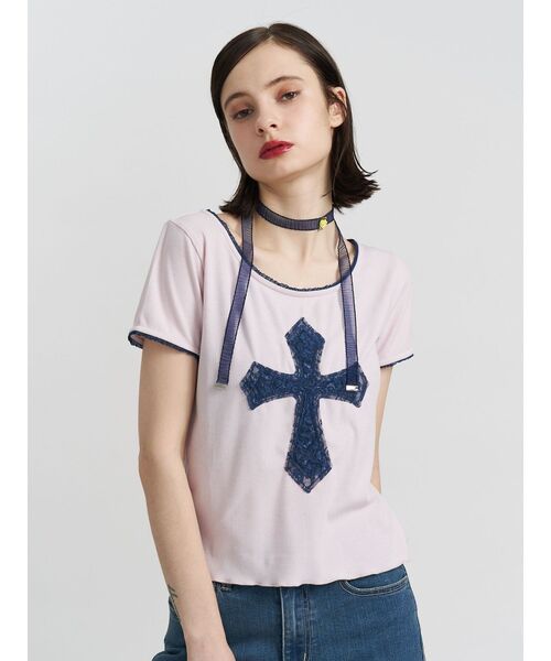 【jouetie】クロスレースドッキングTシャツ ジュエティ jouetie クロスレースドッキングTシャツ （ブラック