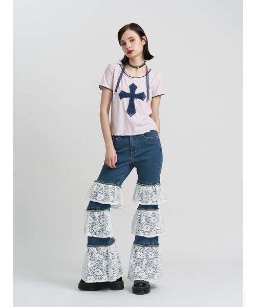 セール】クロスレースドッキングTシャツ（Tシャツ/カットソー