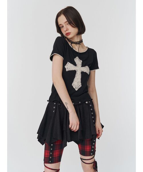 セール】クロスレースドッキングTシャツ（Tシャツ/カットソー