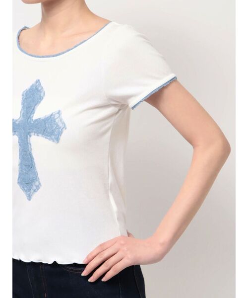 jouetie（ジュエティ）の「クロスレースドッキングTシャツ（Tシャツ/カットソー・レディース・オフホワイト/ブラック/ピンク・MEDIUM）」の13枚目の写真