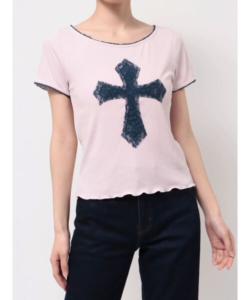 【jouetie】クロスレースドッキングTシャツ セール】クロスレースドッキングTシャツ（Tシャツ/カットソー