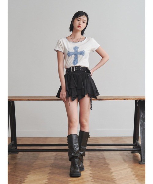 jouetie（ジュエティ）の「クロスレースドッキングTシャツ（Tシャツ/カットソー・レディース・オフホワイト/ブラック/ピンク・MEDIUM）」の7枚目の写真