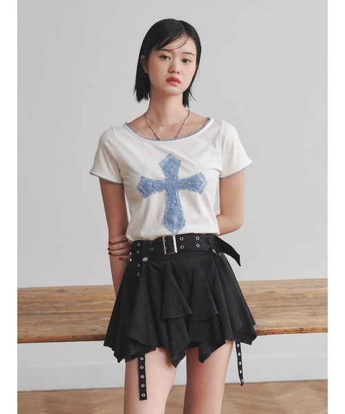 jouetie（ジュエティ）の「クロスレースドッキングTシャツ（Tシャツ/カットソー・レディース・オフホワイト/ブラック/ピンク・MEDIUM）」の5枚目の写真