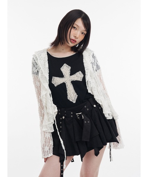 品多く セール】クロスレースドッキングTシャツ（Tシャツ/カットソー トップス