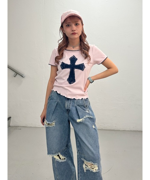 セール】クロスレースドッキングTシャツ（Tシャツ/カットソー