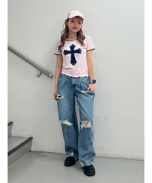 セール】クロスレースドッキングTシャツ（Tシャツ/カットソー