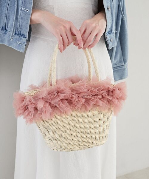 MAJESTIC LEGON（マジェスティックレゴン）の「フリルチュールかごバッグ（かごバッグ・レディース・ピンク/ブラック系その他/アイボリー・FREE）」の5枚目の写真