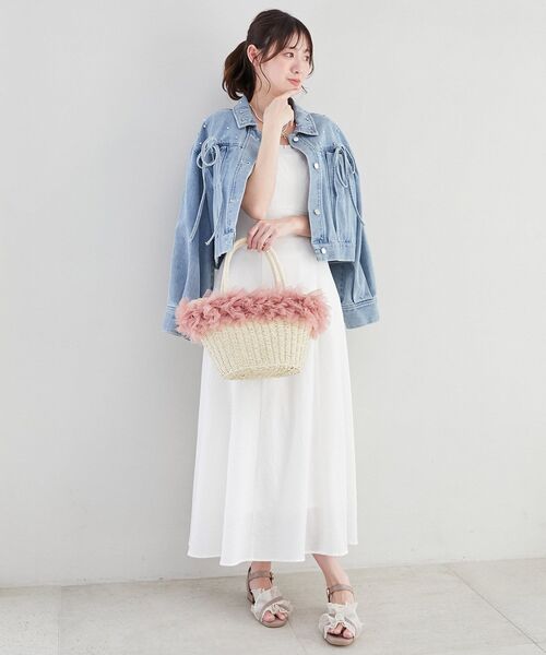 MAJESTIC LEGON（マジェスティックレゴン）の「フリルチュールかごバッグ（かごバッグ・レディース・ピンク/ブラック系その他/アイボリー・FREE）」の6枚目の写真