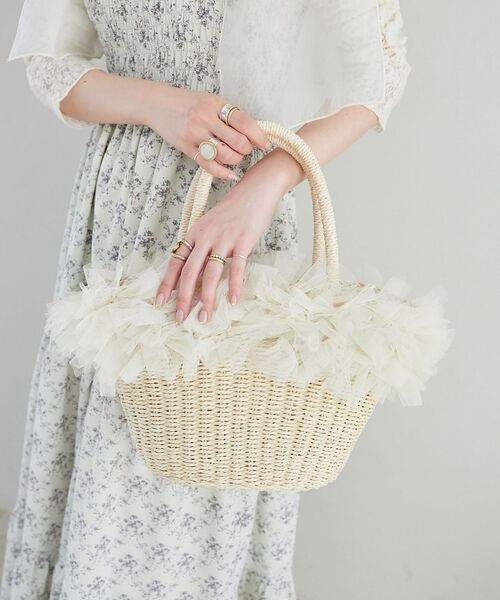 MAJESTIC LEGON（マジェスティックレゴン）の「フリルチュールかごバッグ（かごバッグ・レディース・ピンク/ブラック系その他/アイボリー・FREE）」の9枚目の写真