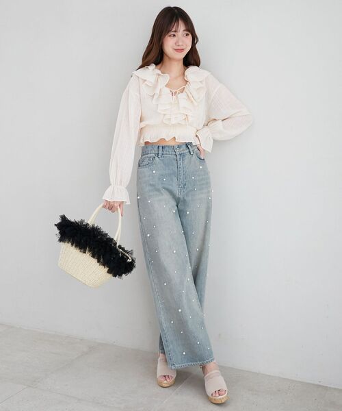 MAJESTIC LEGON（マジェスティックレゴン）の「フリルチュールかごバッグ（かごバッグ・レディース・ピンク/ブラック系その他/アイボリー・FREE）」の10枚目の写真