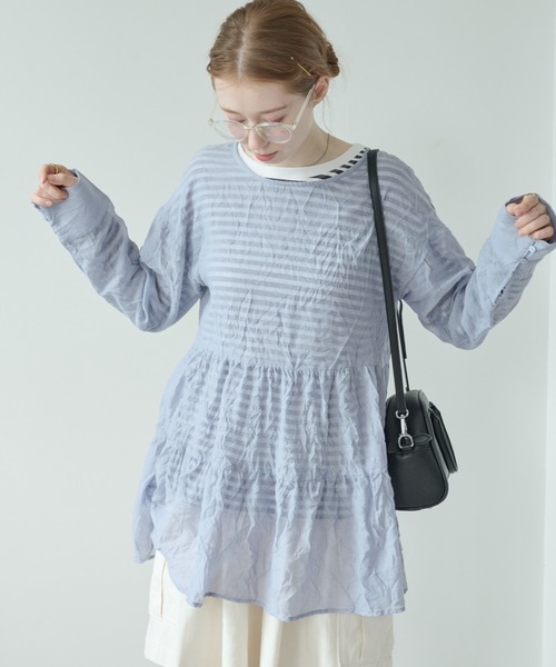 Crisp（クリスプ）の「ティアードシアーチュニック（シャツ/ブラウス・レディース・ブルー/ピンク/ホワイト・FREE）」の3枚目の写真
