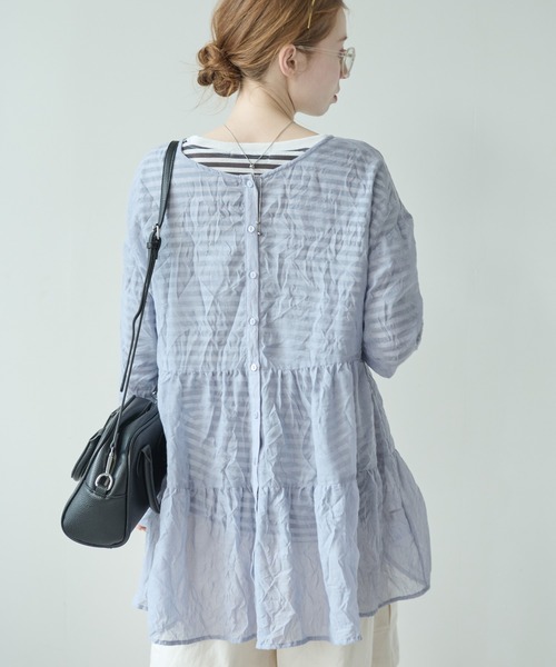 Crisp（クリスプ）の「ティアードシアーチュニック（シャツ/ブラウス・レディース・ブルー/ピンク/ホワイト・FREE）」の9枚目の写真