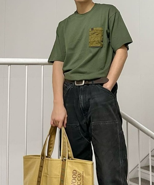 ※ALPHA（アルファ）の「【ALPHA】胸ポケットＴシャツ（Tシャツ/カットソー・メンズ・ブラック/ホワイト/カーキブラウン・XL/L/M）」の3枚目の写真