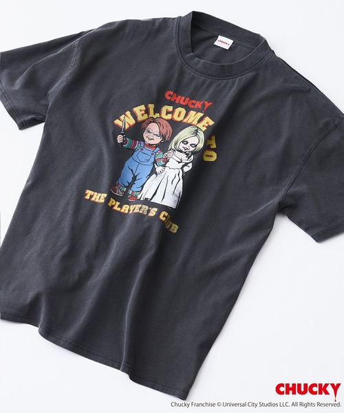 JEANS MATE(ジーンズメイト)の「【Child's Play/チャイルドプレイ】 オリジナルデザイン パウダーブリーチ加工 Tシャツ CHUCKY チャッキー ティファニー ヴィンテージライク 古着ライク(Tシャツ/カットソー・メンズ・ブラック/ダークグリーン・X-LARGE/LARGE/MEDIUM)」の1枚目の写真